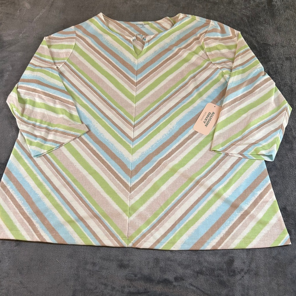 Allison Daley Striped‎ Tunic Top Keyhole Neck 3/4 Sleeve Blouse Womens 1X NWT
